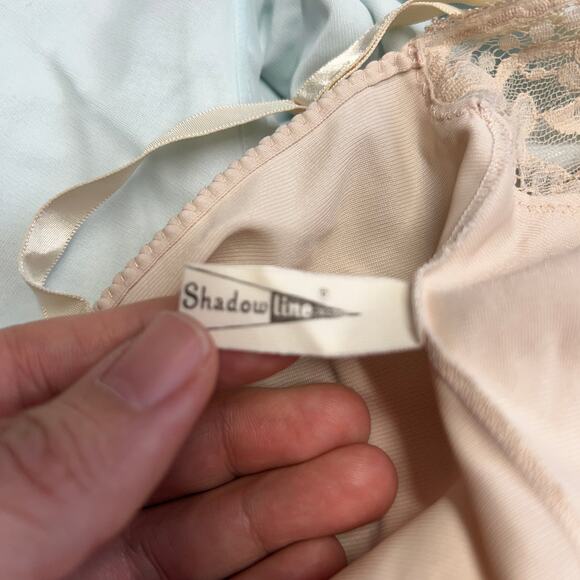 Vintage Shadowline Half Slip Camisole Set Pillow Tab Beige Size 32/S Lace - Picture 8 of 10